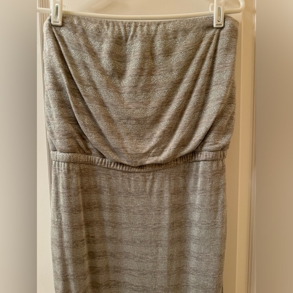 NWOT White House Black Market Gray Glitter Strapless Stripe Maxi Dress Size S - Picture 4 of 10
